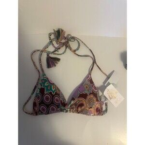 NWT BECCA Colorful Paisley String Triangle Bikini Size Large